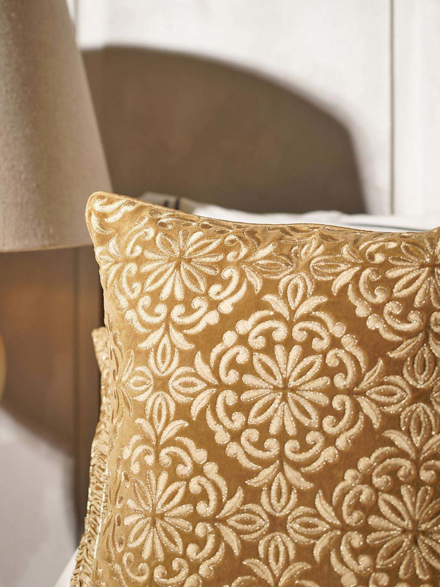 Pure Home and Living Gold Velvet Embroidered Cushion Cover