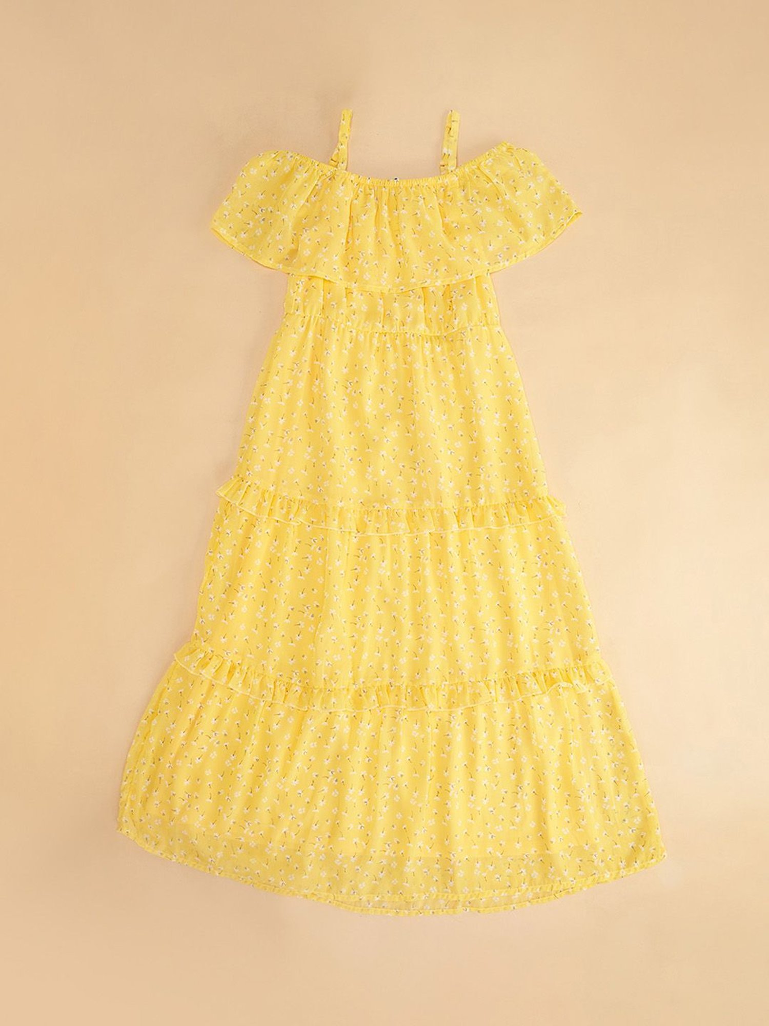Pantaloons Junior Yellow Floral Print Dress