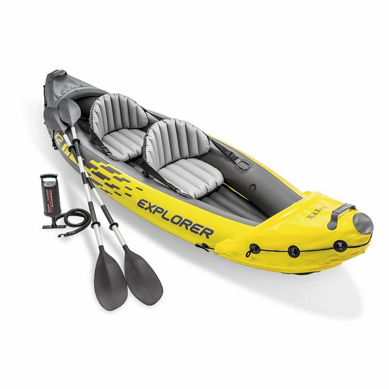 Intex Excursion 5 Person Inflatable Raft, 2 Oars and 2 Red Life Jackets, L/XL