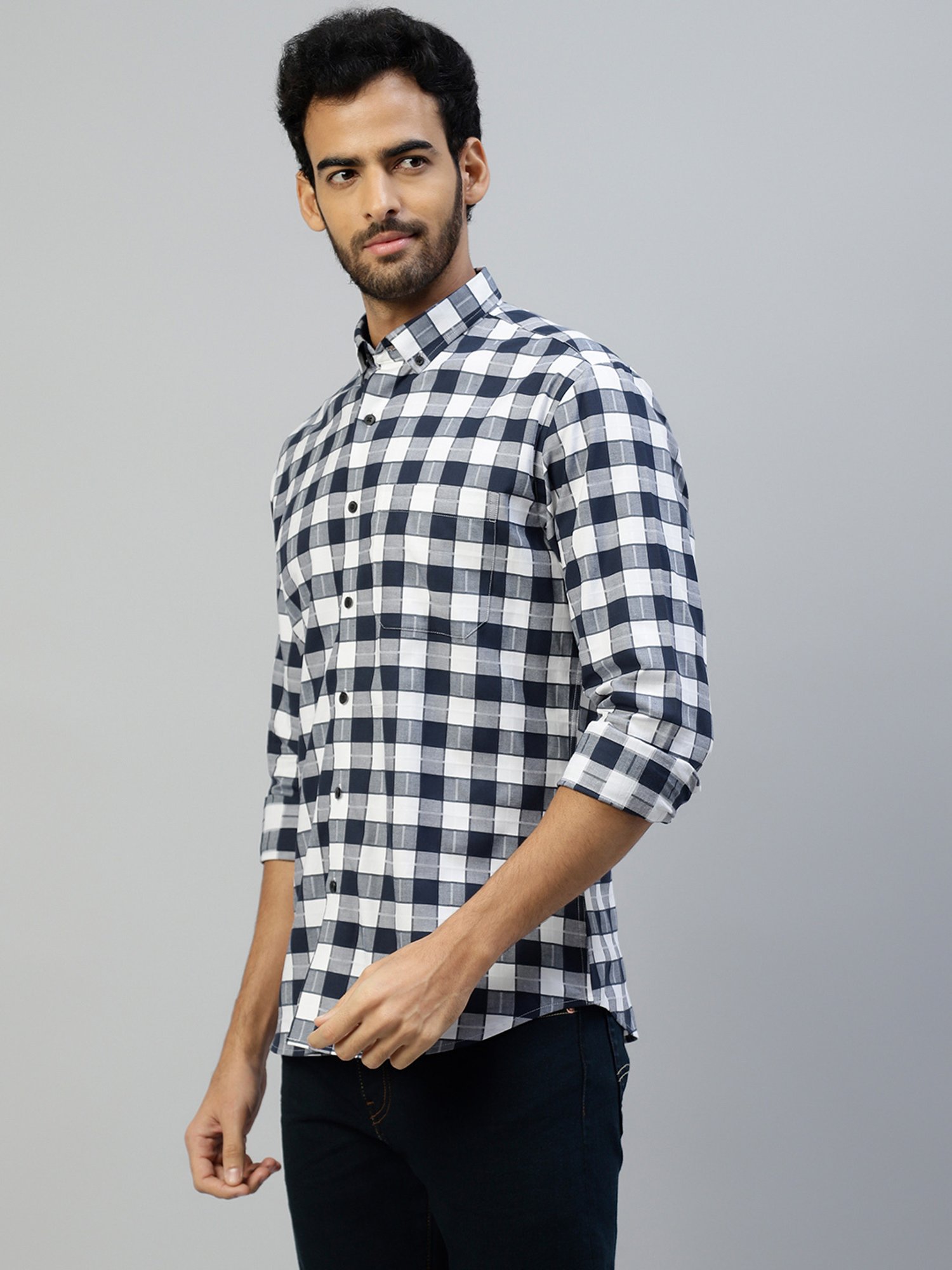 Don Vino Navy Regular Fit Check Cotton Shirt