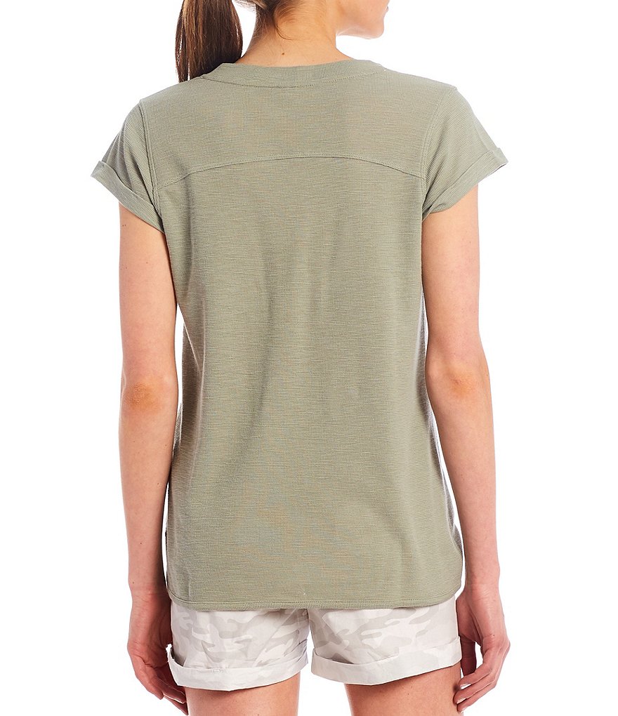 Calvin Klein Performance Tic Tac Toe Roll Cuff Short Sleeve V-Neck Top