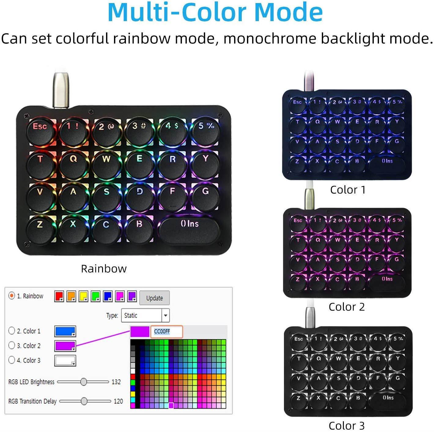 Koolertron One Handed Macro Mechanical Keyboard,RGB LED Backlit Portable Mini One-Handed Mechanical Gaming Keypad 23 Fully Programmable Keys Red Switches with Retro Classic Typewriter Round Keycaps
