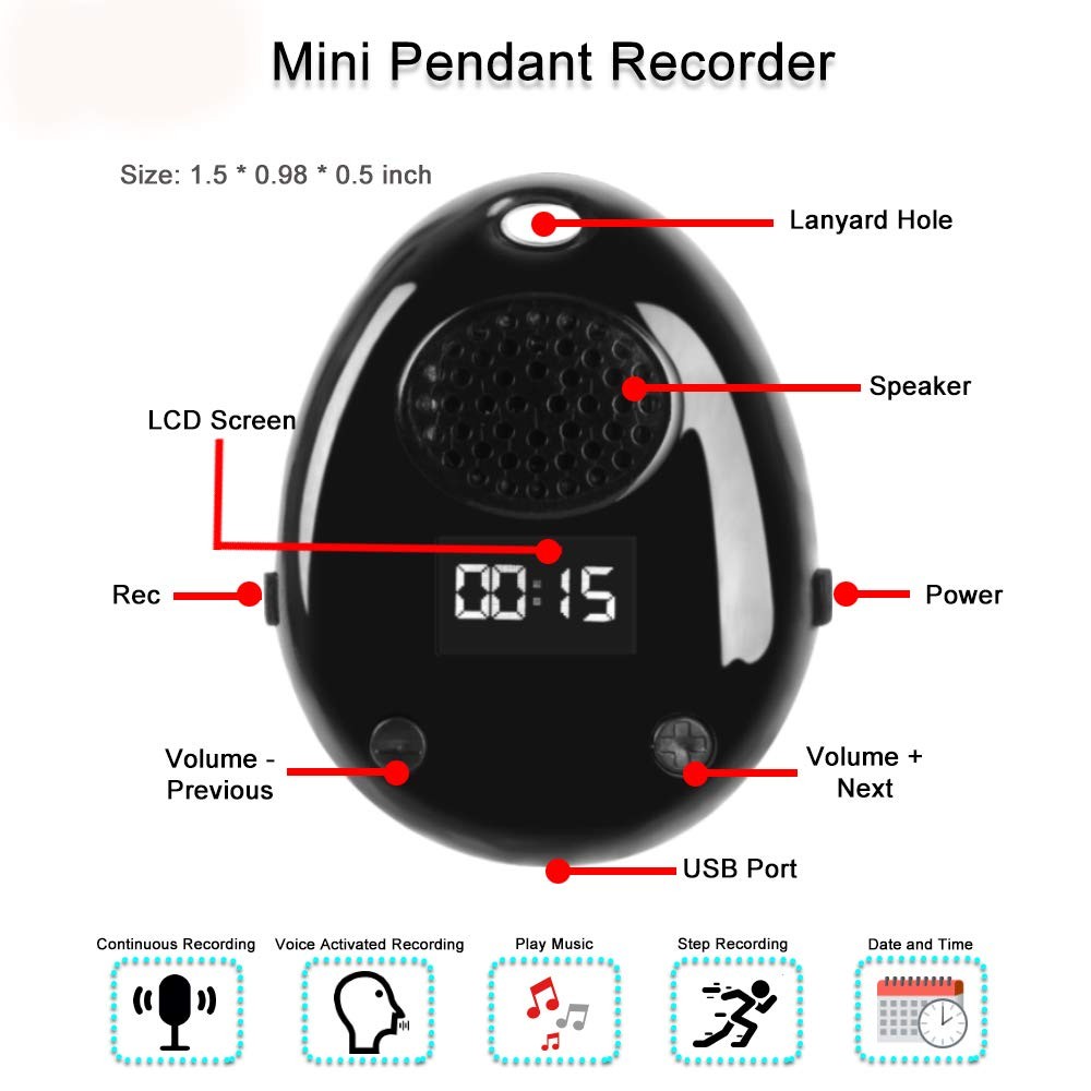 Digital Voice Recorder,eoqo 8GB Voice Activated Audio Recorder,Portable Sound Recorder + Music Player with Internal Speaker + Steps Track + Time Display