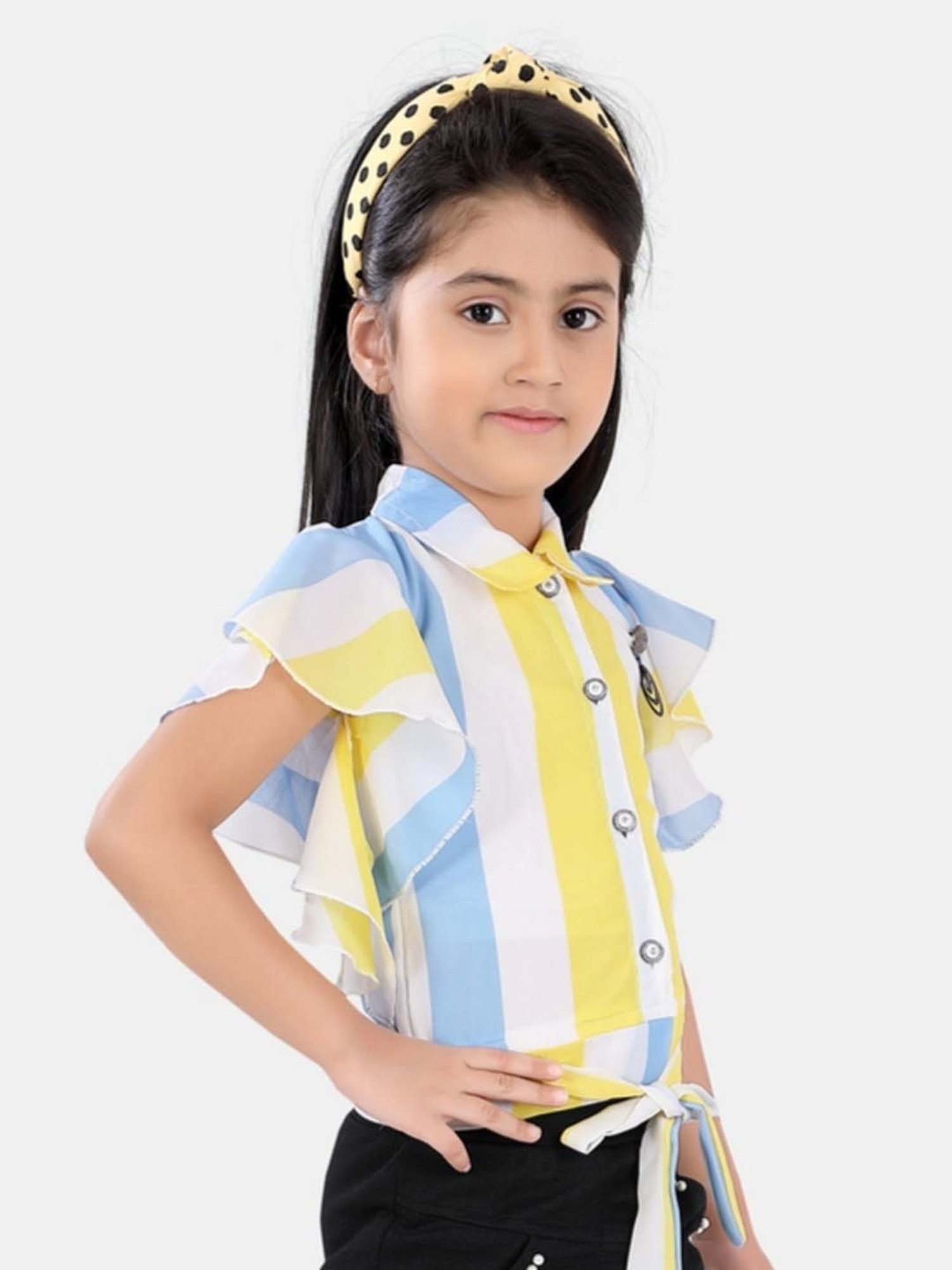 poplins Kids Yellow & Blue Cotton Color Block Top