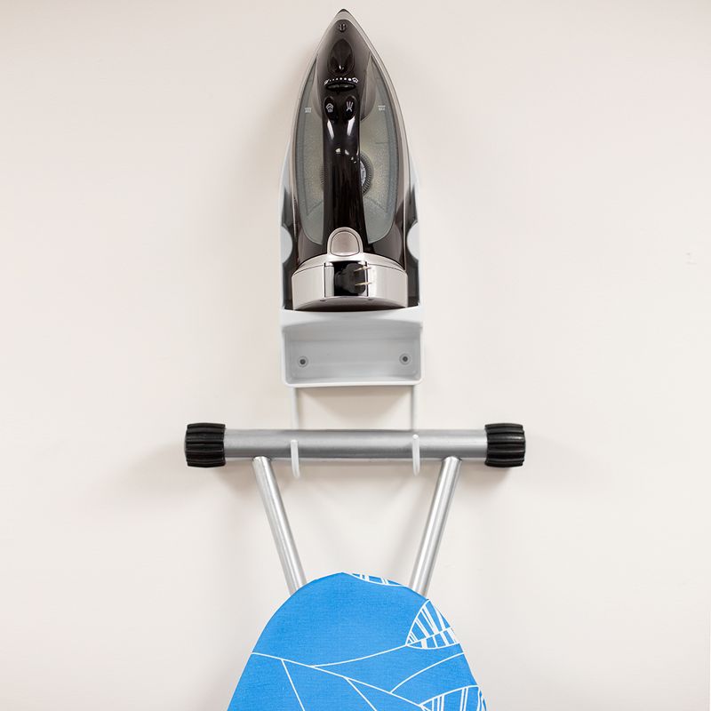 Home Basics Wall Mount Ironing Board with Built-In Accessory Hooks, White