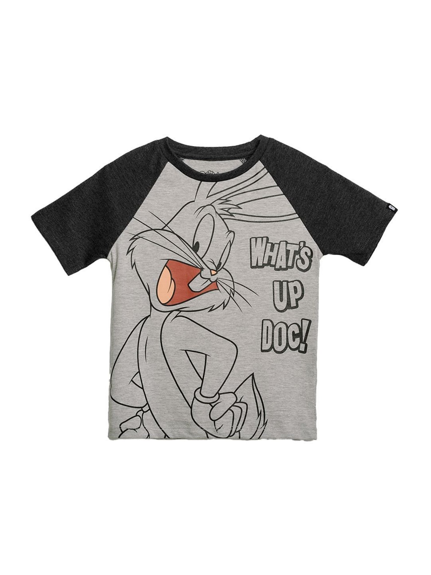 The Souled Store Kids Grey & Black Cotton Printed T-Shirt