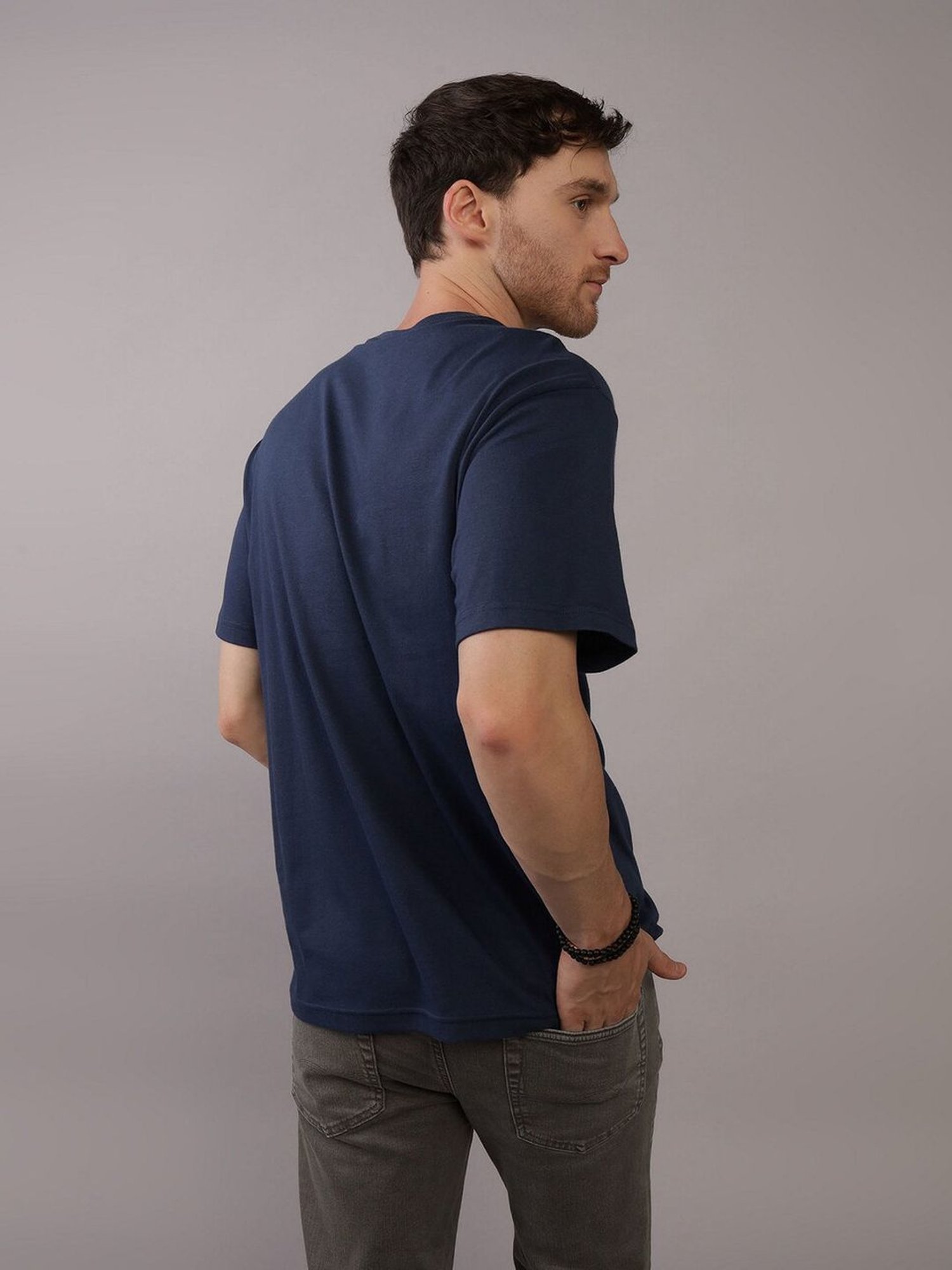 American Eagle Navy Regular Fit Printed T-Shirt