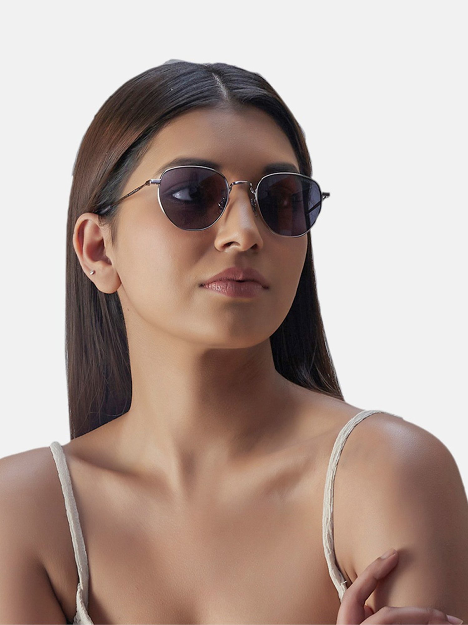 Shisen Fox Fuji Gun-Blue Round Unisex UV Protection Sunglasses -50 mm