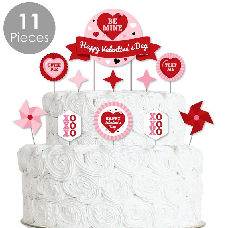 Big Dot of Happiness Conversation Hearts - Valentine's Day Party Cake Decorating Kit - Happy Valentine's Day Cake Topper Set - 11 Pieces