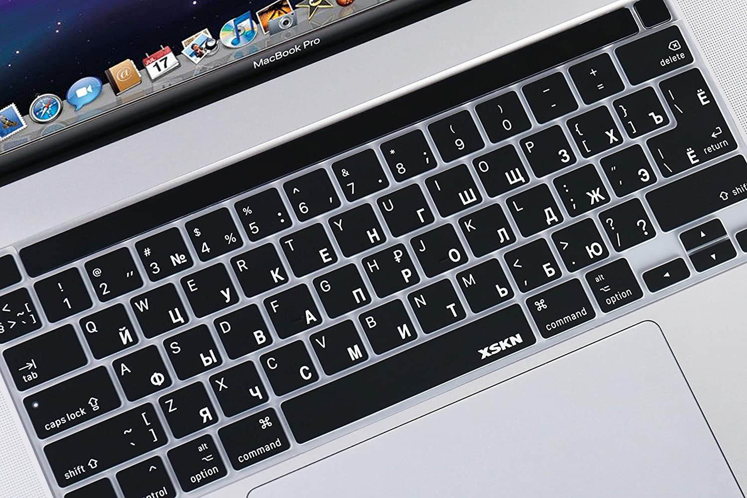 XSKN Russian/English Language Black Silicone Keyboard Cover Skin for 2019 MacBook Pro 16 inch A2141 and 2020 MacBook Pro 13.3 inch A2338 M1 A2251 A2289 with Touch Bar & Touch ID US EU Common Version