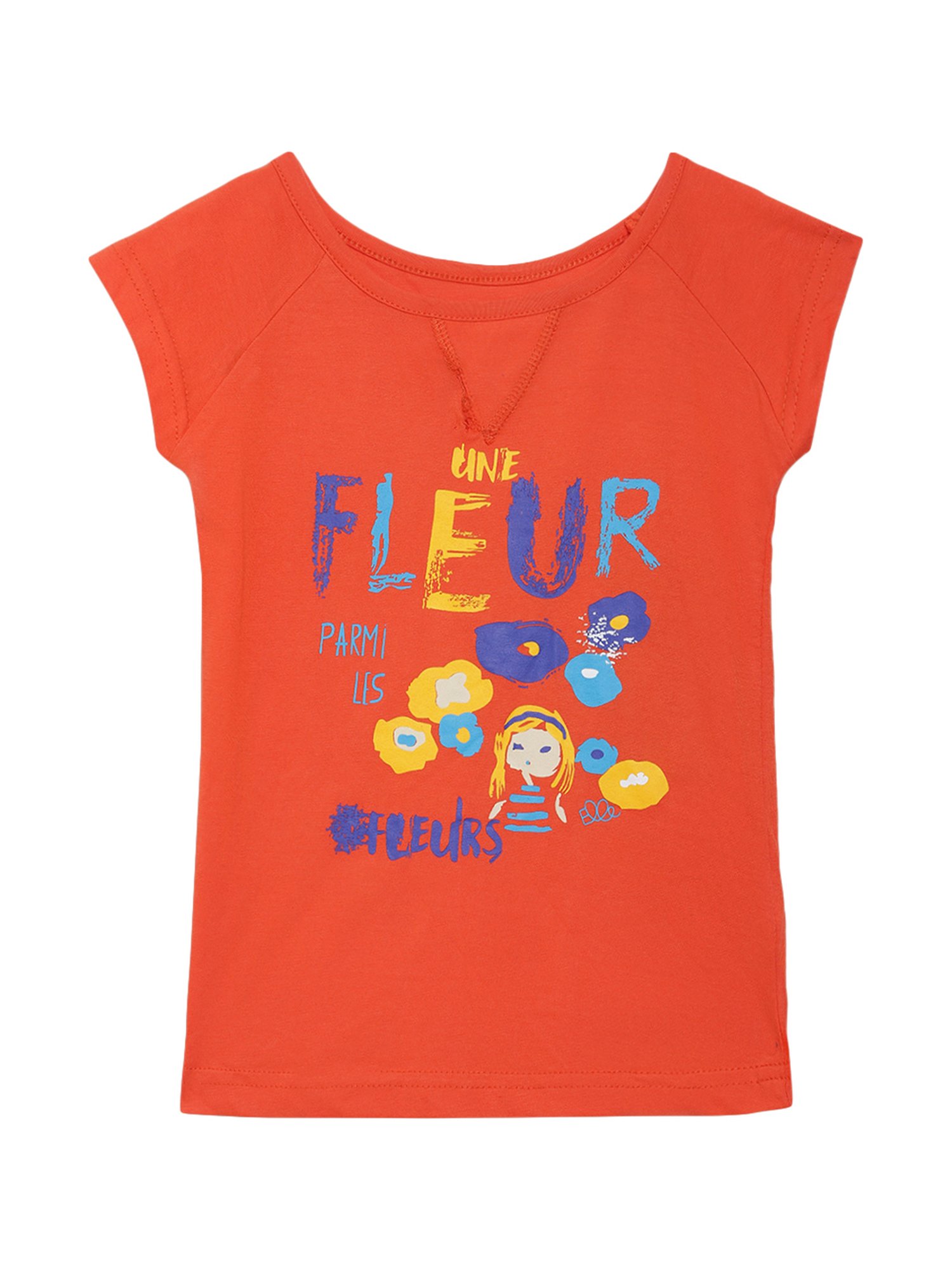 Elle Kids Orange Cotton Printed Top