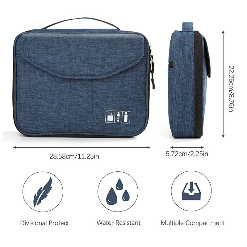 Electronics Bag,  Electronic Accessories Travel Cable Organizer Waterproof Cord Storage Bag for Cables, iPad (Up to 11''),Power Bank, USB Flash Drive and More-(All Black)