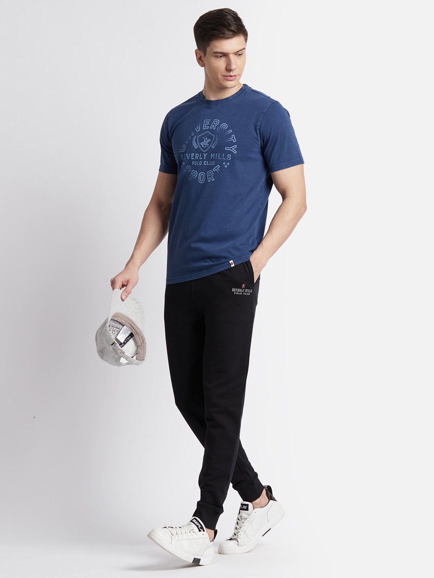 Beverly Hills Polo Club Blue Regular Fit Pure Cotton Crew T-Shirt