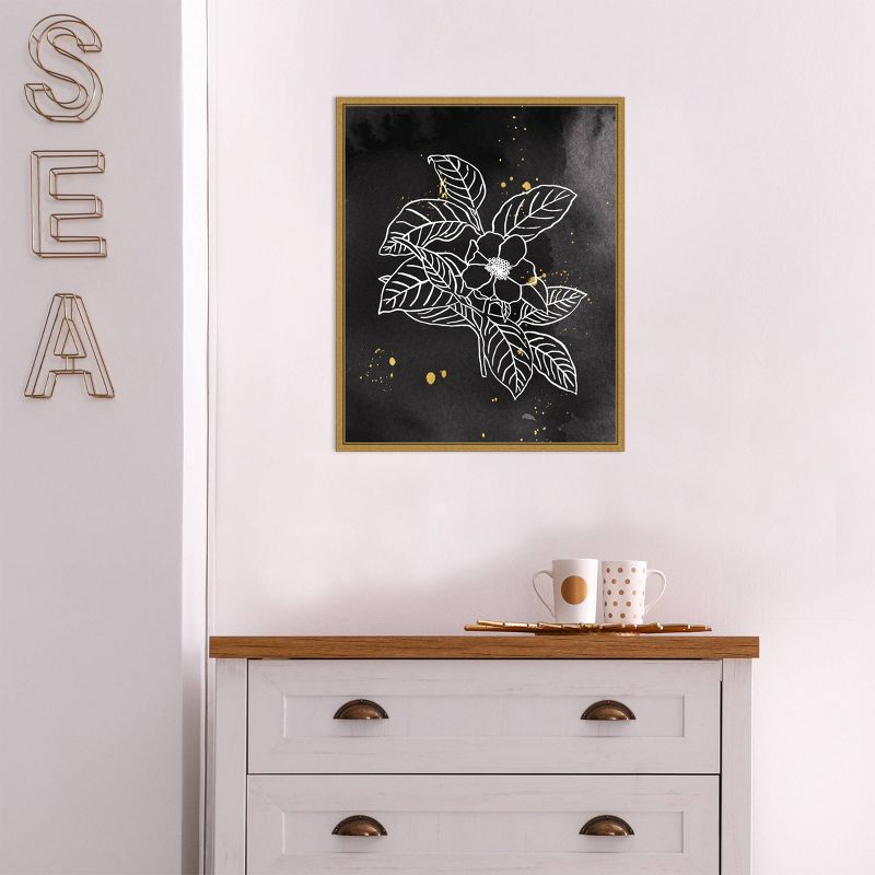 16" x 20" Indigo Blooms I by Wild Apple Portfolio Framed Wall Canvas Black - Amanti Art