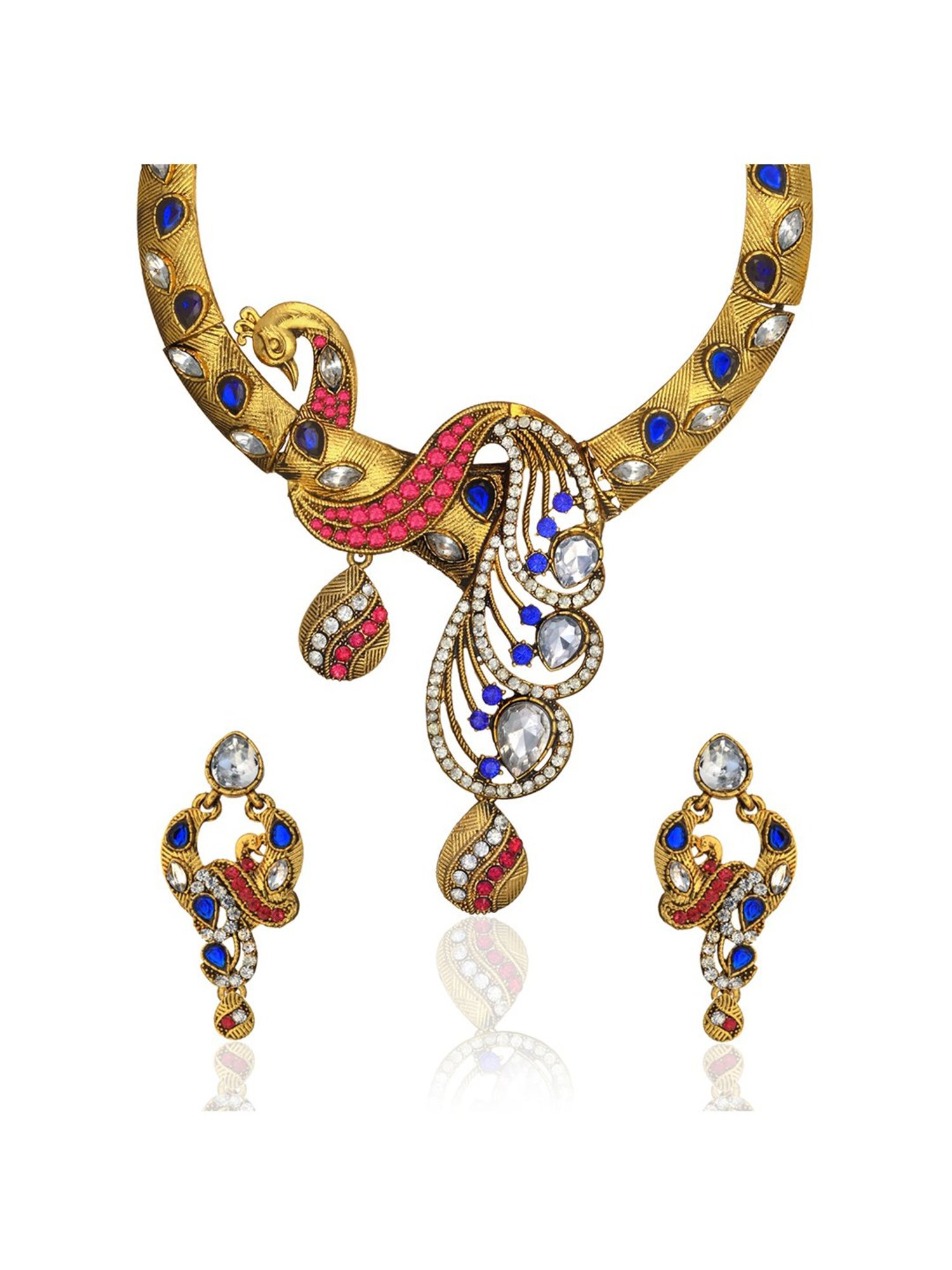 Zaveri Pearls Multicolor Alloy Peacock Swirl Necklace Set