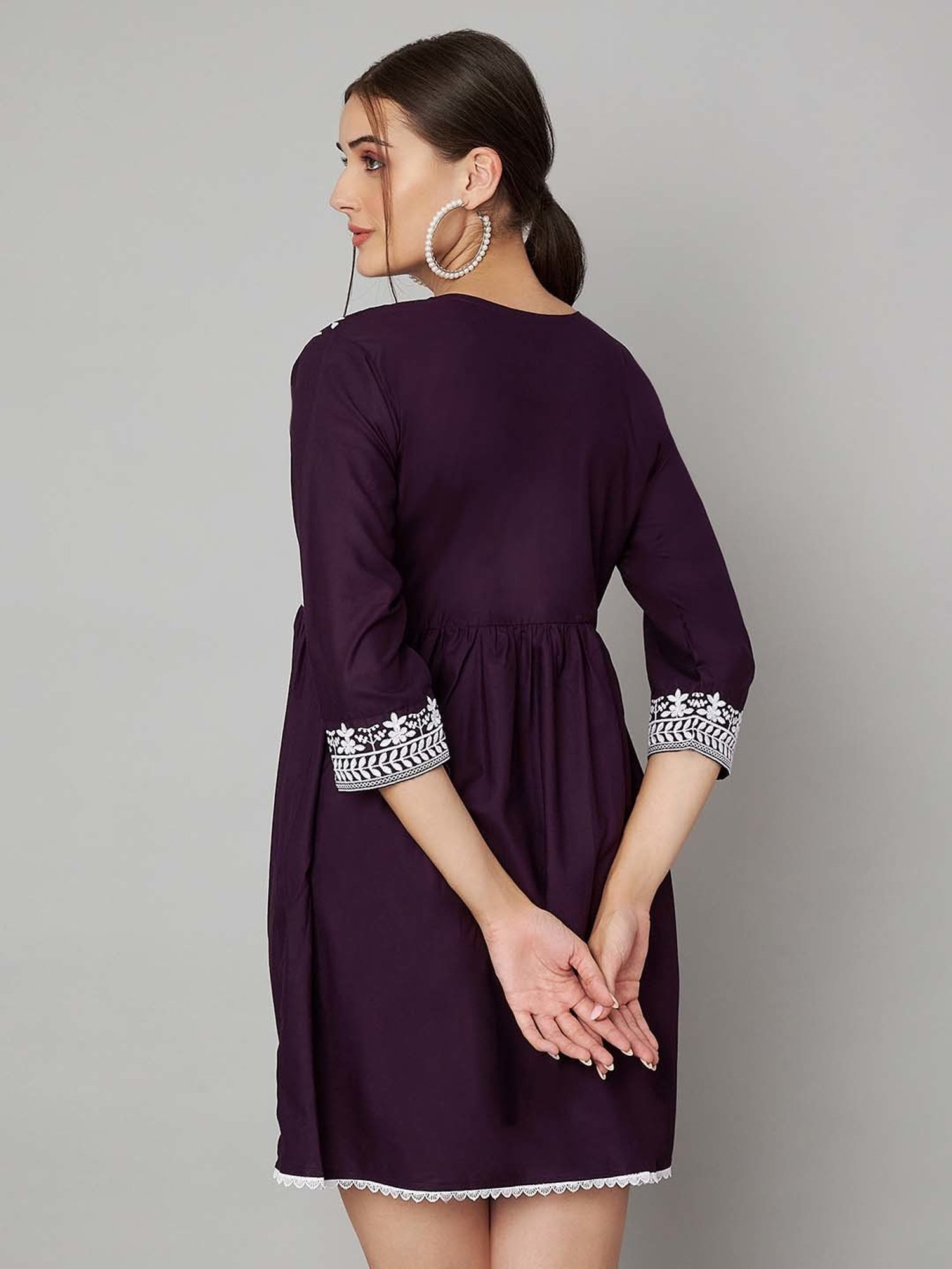 KOI SLEEPWEAR Wine Embroidered Dress