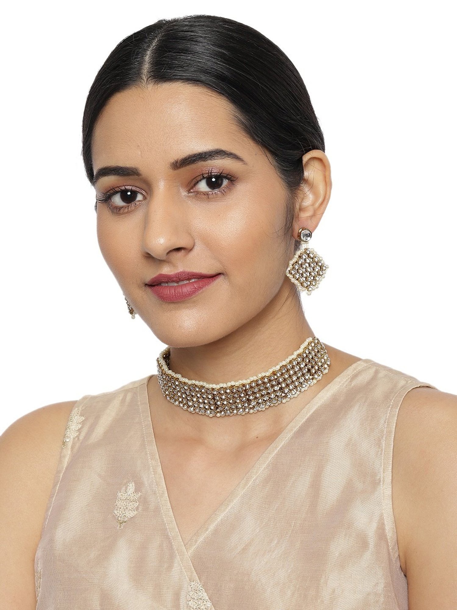 Sri Jagdamba Pearls White Alloy Classic Necklace & Earring Set