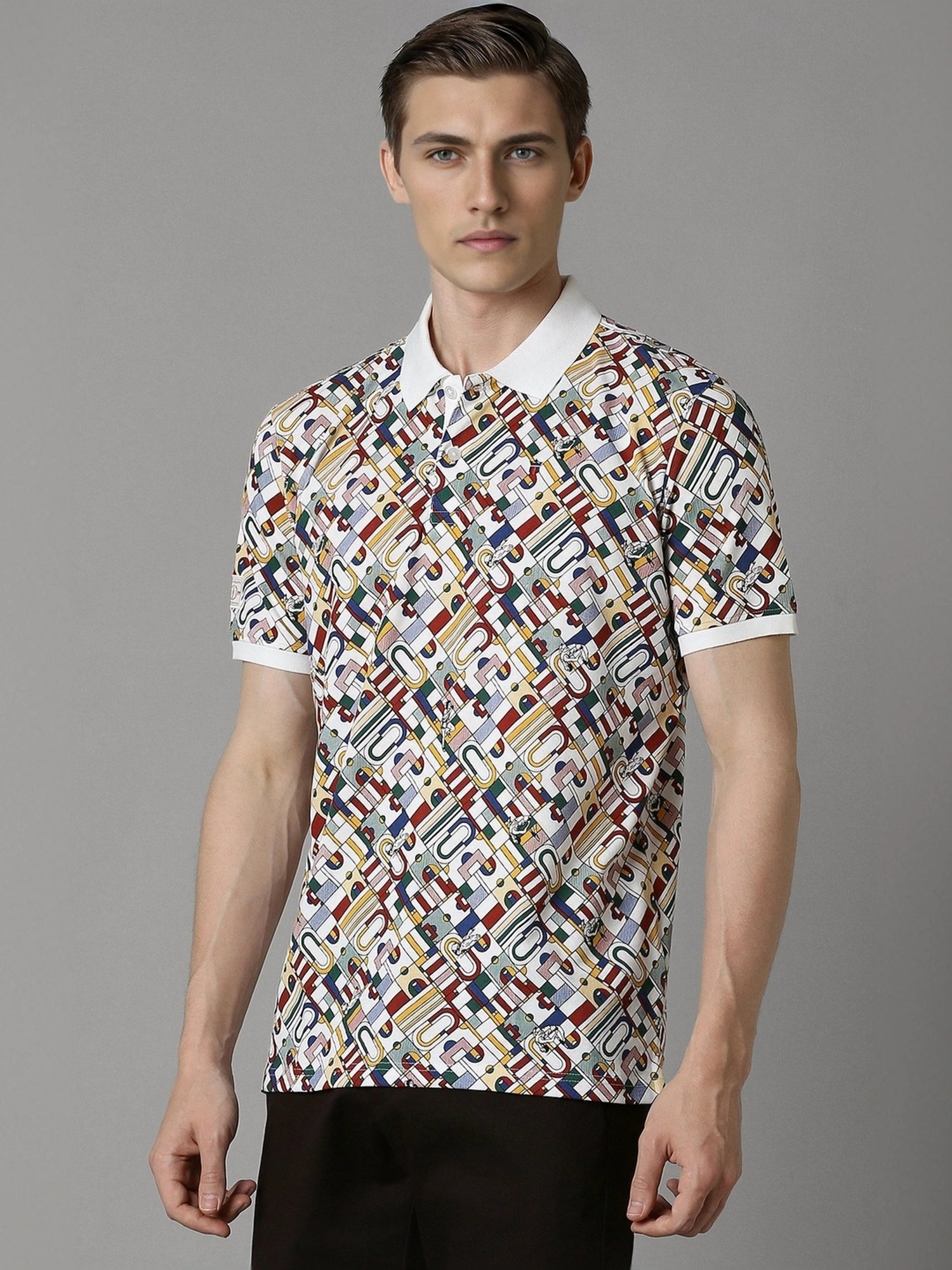 Louis Philippe White Cotton Slim Fit Printed Polo T-Shirt