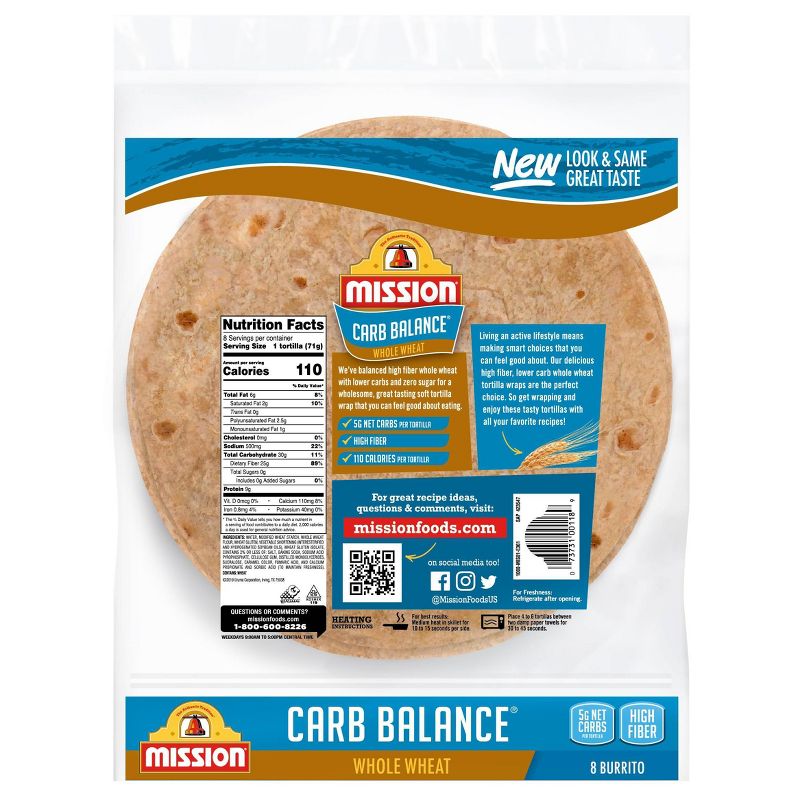 Mission Carb Balance Burrito Size Whole Wheat Flour Tortillas - 20oz/8ct