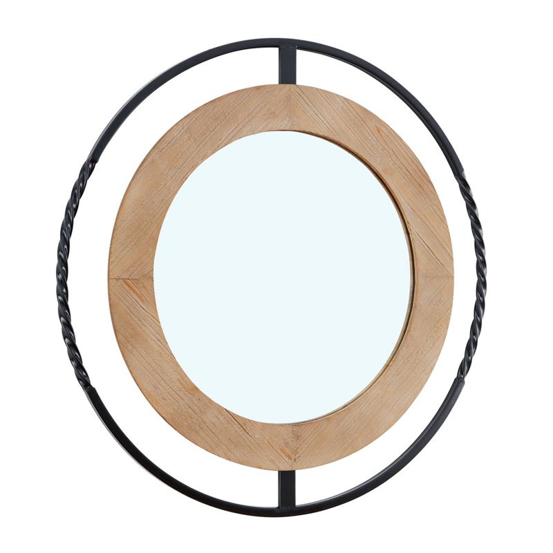 32" Round Iron and Wood Framed Wall Mirror - Danya B.