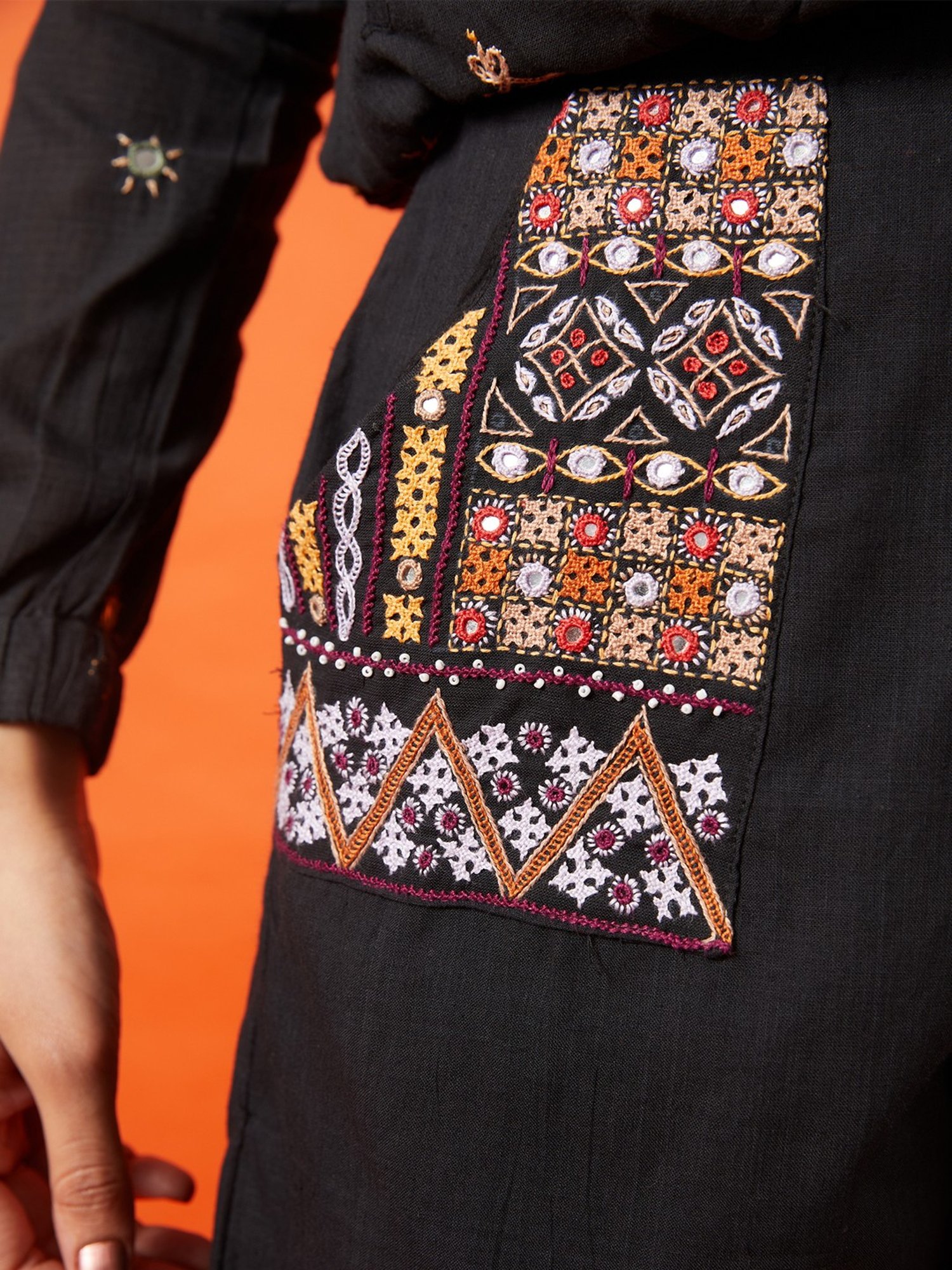 Okhai Black Embroidered Shorts With Pockets