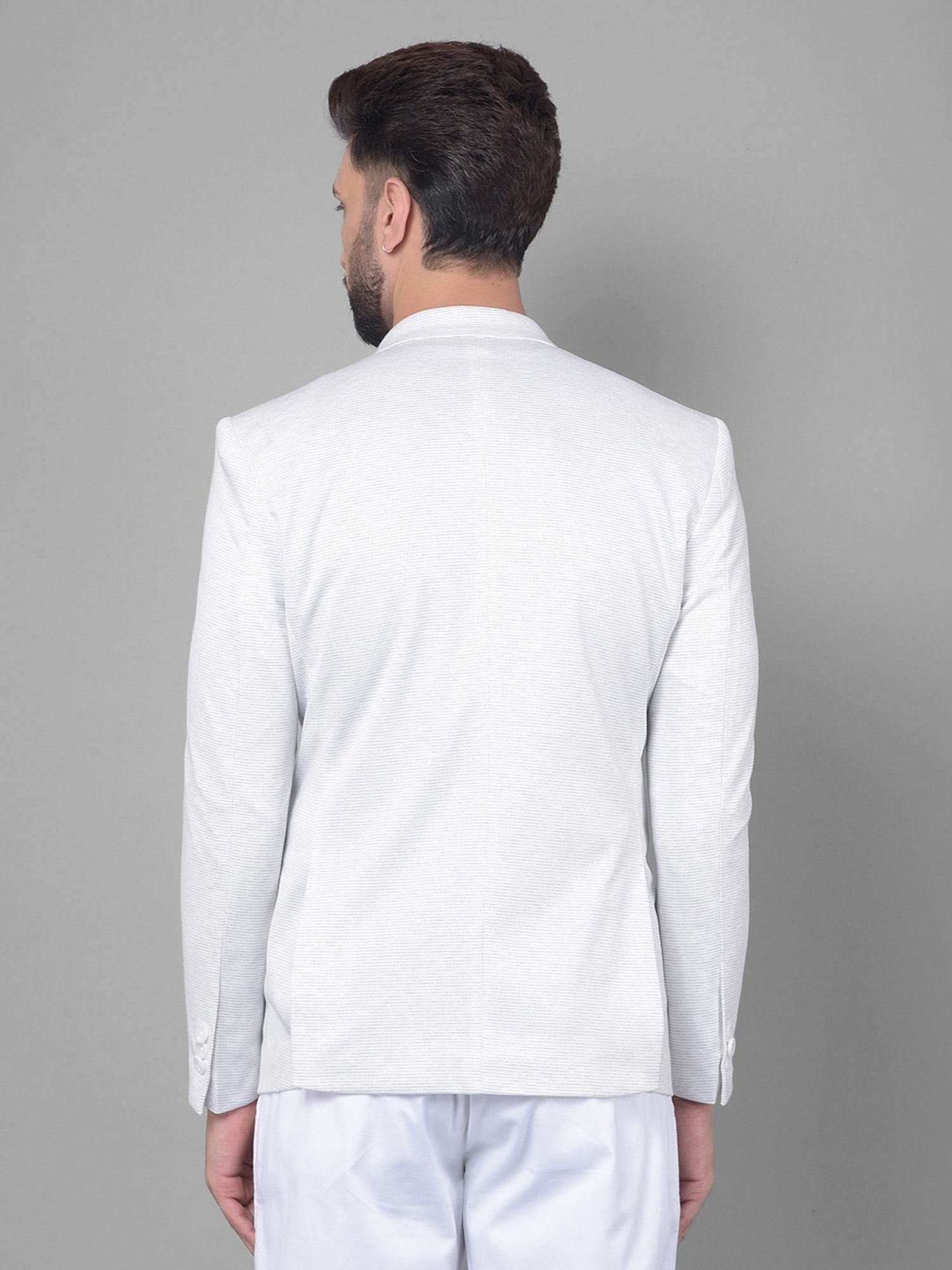 Crimsoune Club Off White Slim Fit Self Pattern Blazer