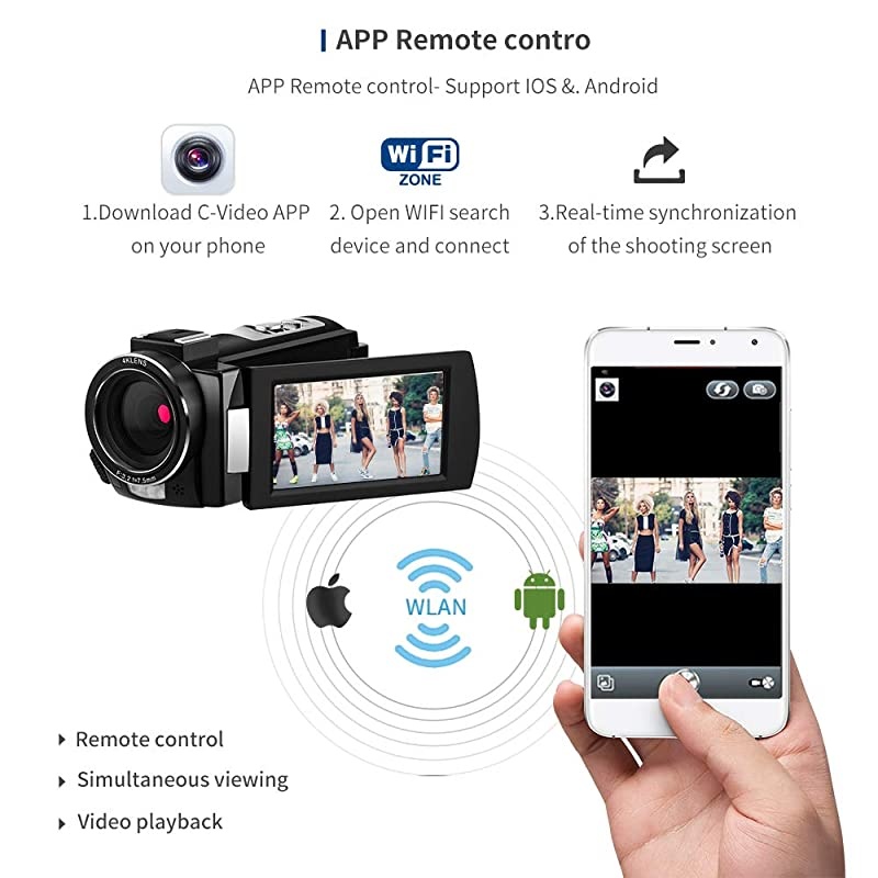 4K Video Camera Camcorder  HDR-AE8 UHD 1080P 60FPS Digital WiFi Camera Camcorders IR Night Vision 3.0'' IPS Touchscreen Vlogging Camera with 32GB SD Card and 2 Batteries
