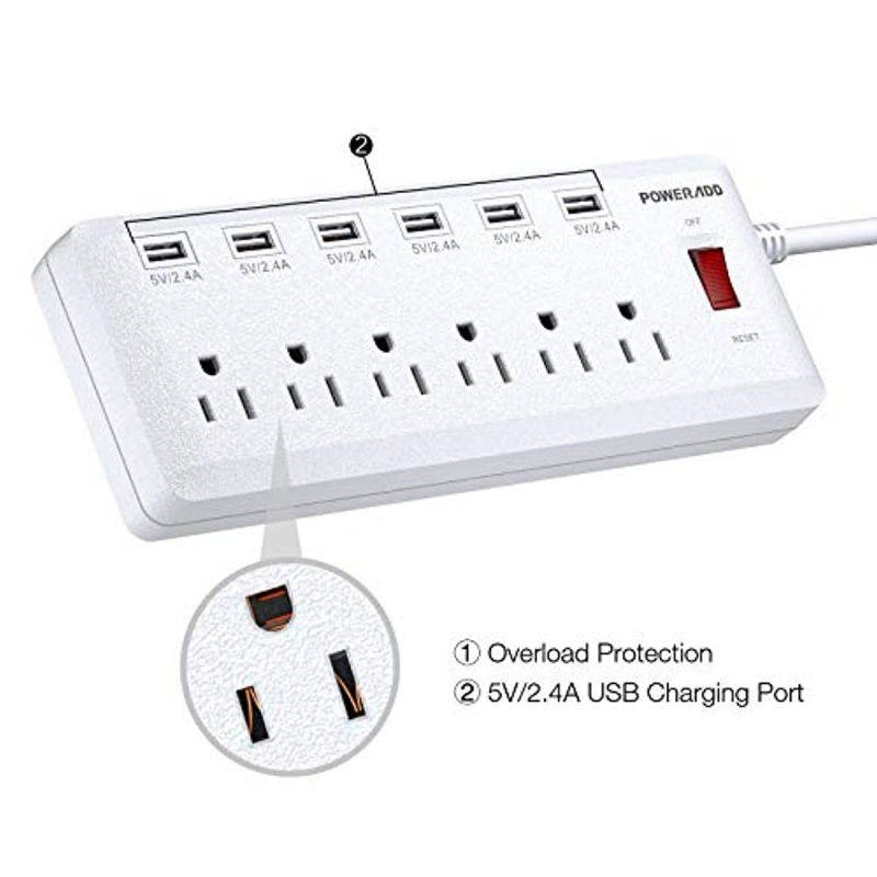 POWERADD Power Strip Surge Protector 6 Outlets & 6 USB Charging Ports, 6ft Heavy Duty Extension Cord, USB Outlet Extender for Home & Office 1625W/13A
