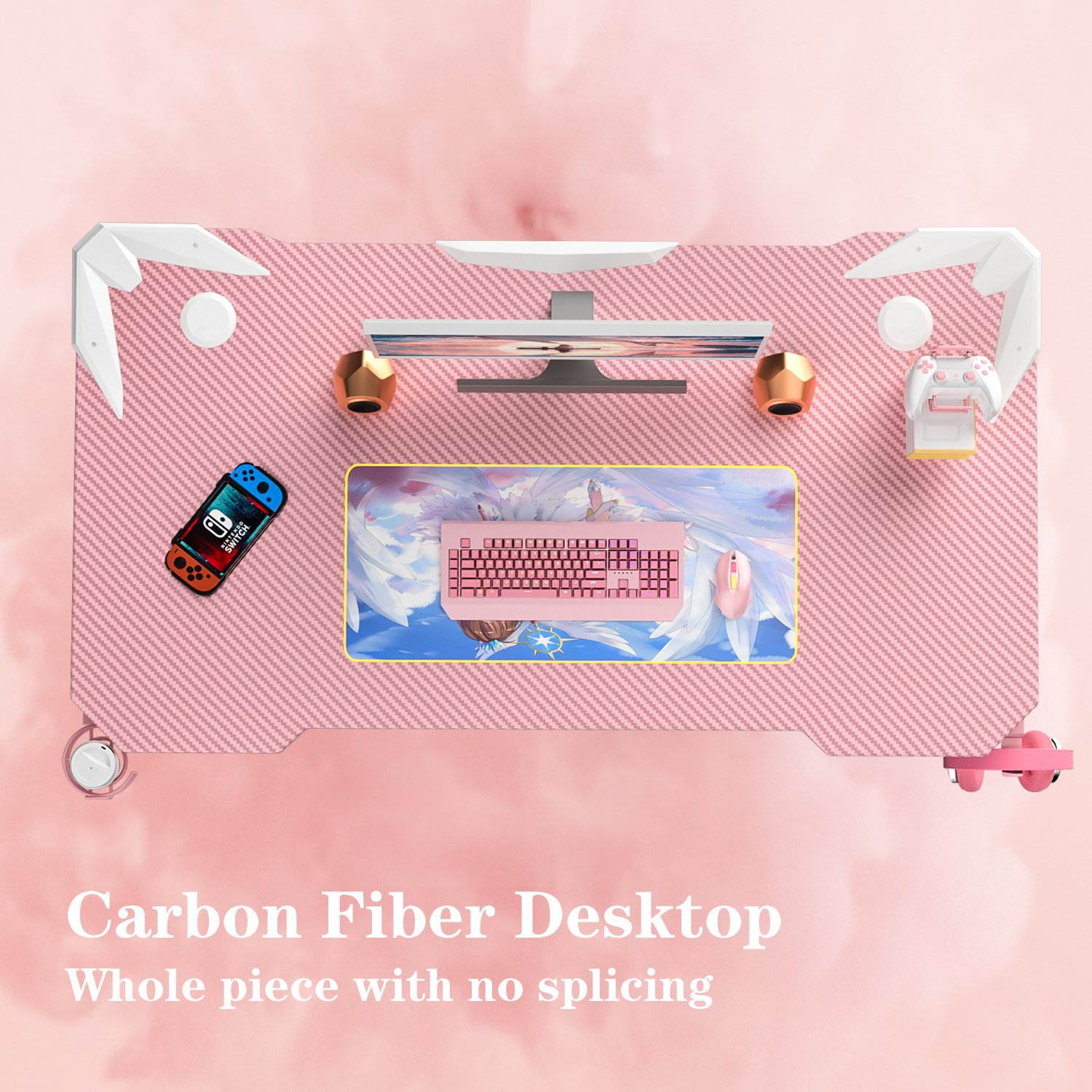 Gaming Desk 47.2" W x 23.6" D Office Computer Table, Black Gamer Workstation with 2 Cable Management Holes