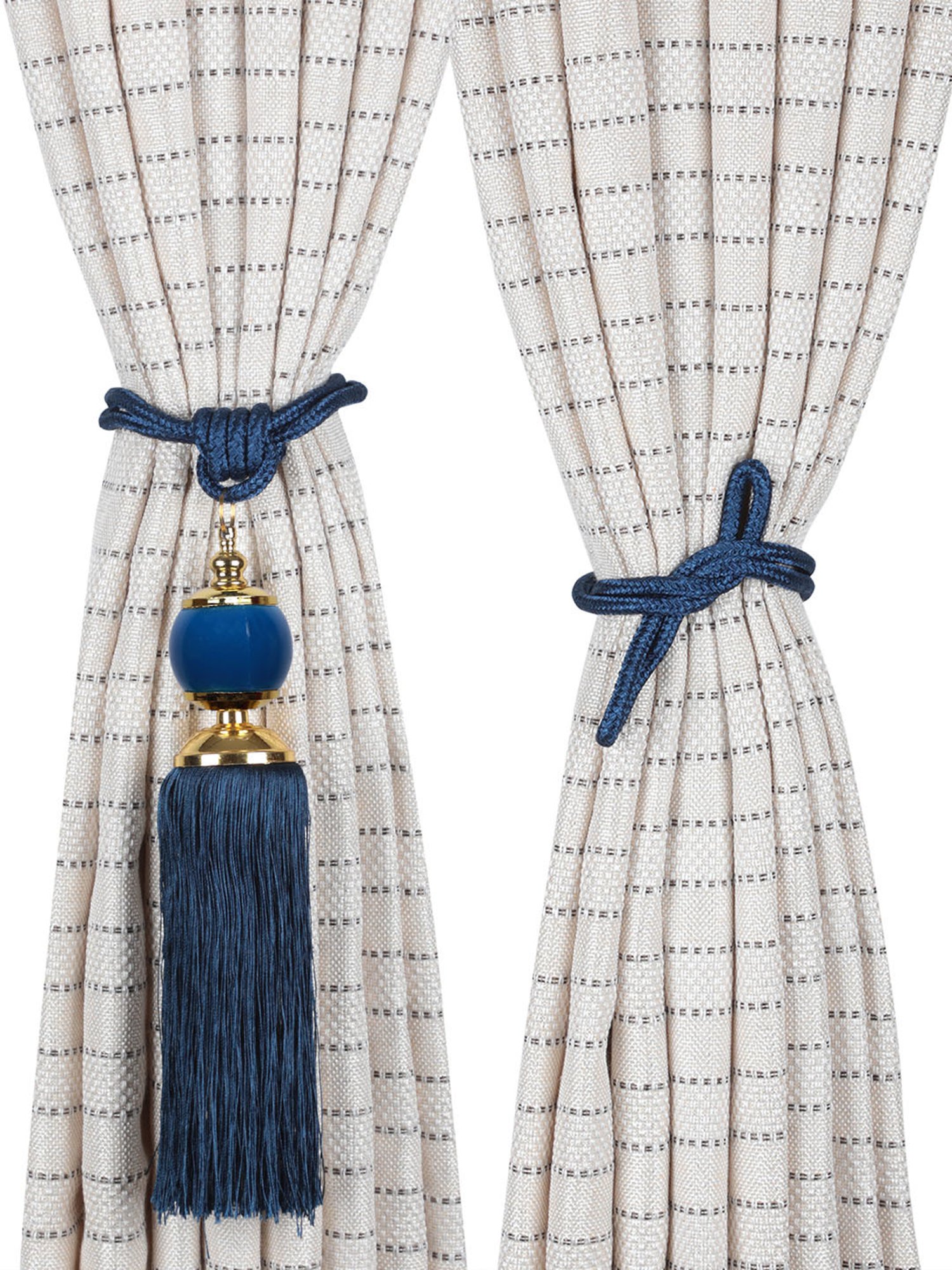 MODERN HOMES White Cotton Hand-Knotted Curtain Ropes - Set of 2