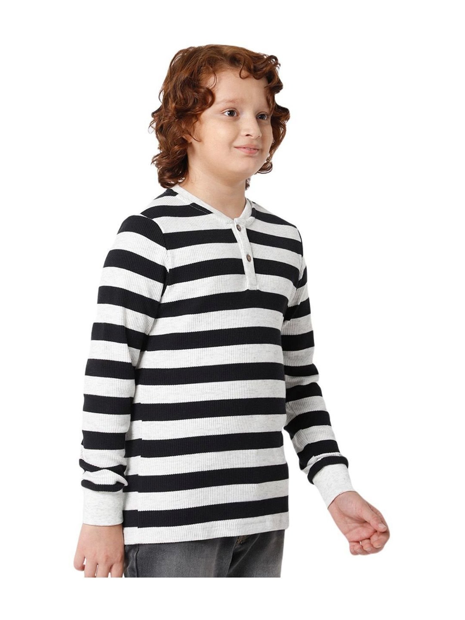 Proteens Boys Black & White Striped Full Sleeves T-Shirt