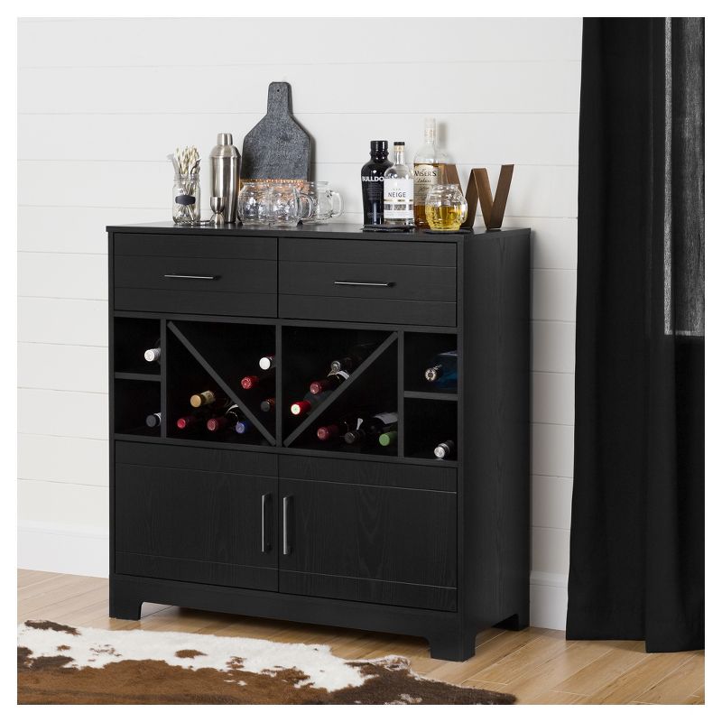 Vietti Bar Cabinet with Bottle Storage and Drawers - Black Oak - South Shore