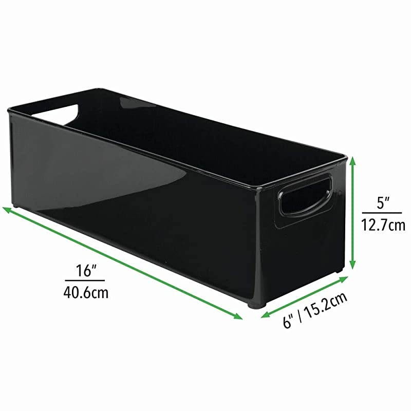 Plastic Stackable Household Storage Organizer Container Bin with Handles for Media Consoles Closets Cabinets Holds DVDs Video Games Gaming Accessories Head Sets 2 Pack Black