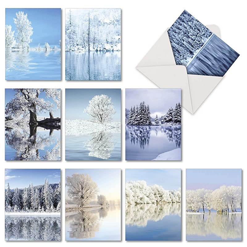 Box of 10 White Landscapes Blank Note Cards with Envelopes 4 x 512 Inch Beauty of Nature All Occasion Greeting Cards Assorted Boxed Notecard Set AM6134OCBB1x10