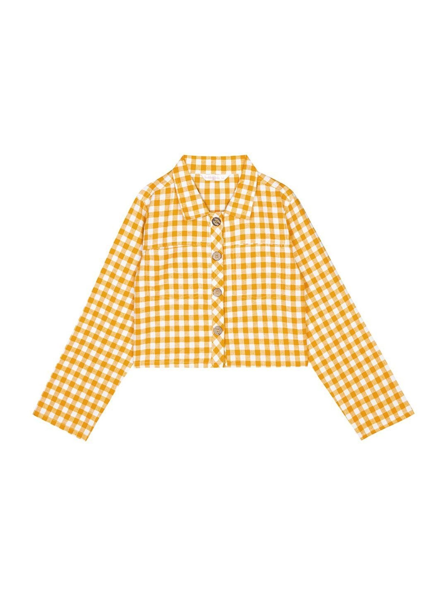 Budding Bees Kids Mustard Yellow Cotton Check Full Sleeves Shirt set