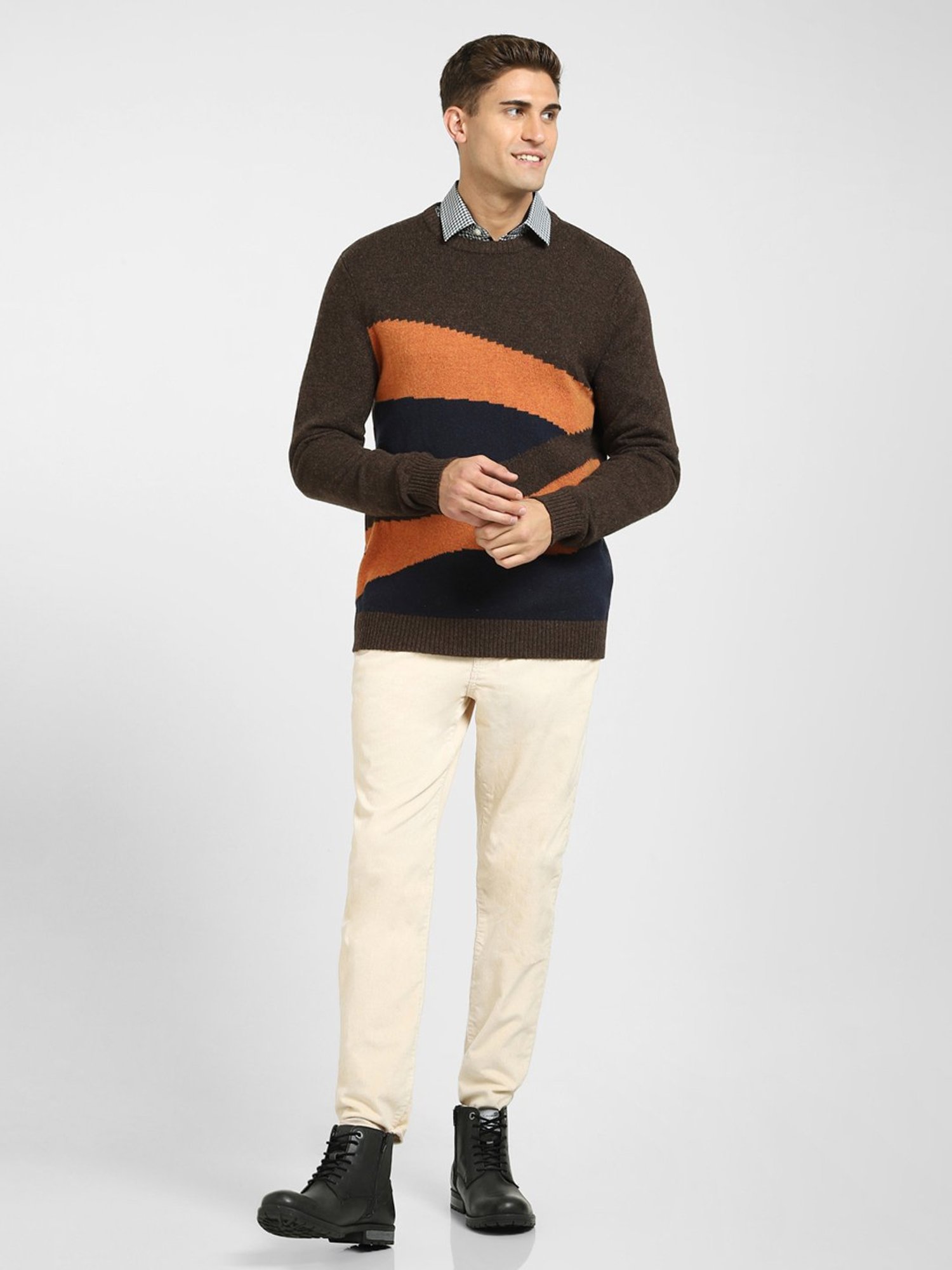 SELECTED HOMME Shaved Chocolate Regular Fit Colour Block Sweater