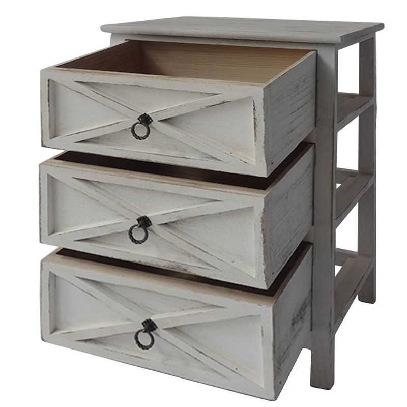 25.59" 3 Drawer Wooden Storage Cabinet with X Shape Design and Ring Pulls Heathered White - The Urban Port
