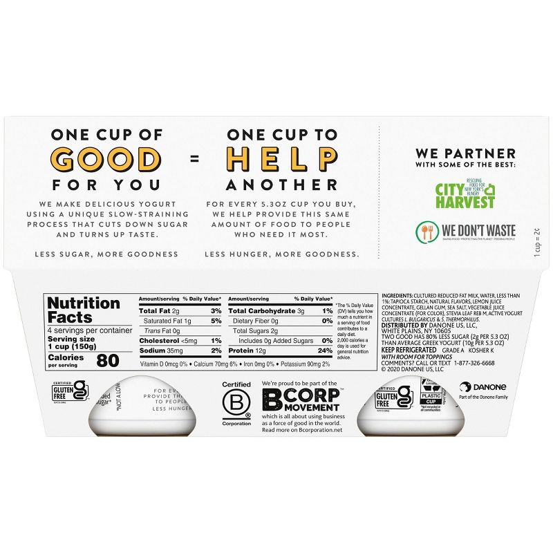 Dannon Two Good Strawberry Greek Yogurt - 4pk/21.2oz