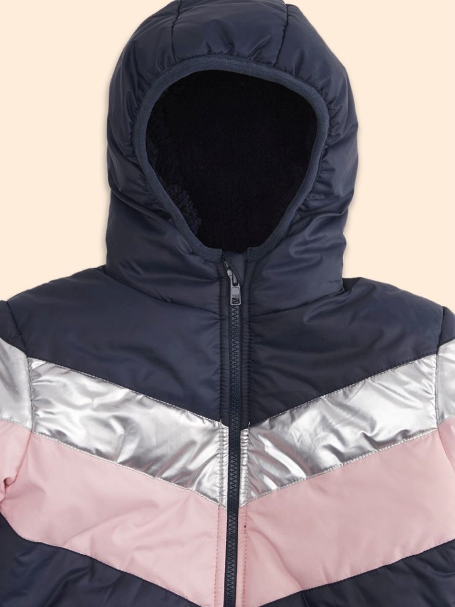 Pantaloons Junior Navy & Pink Color Block Full Sleeves Jacket