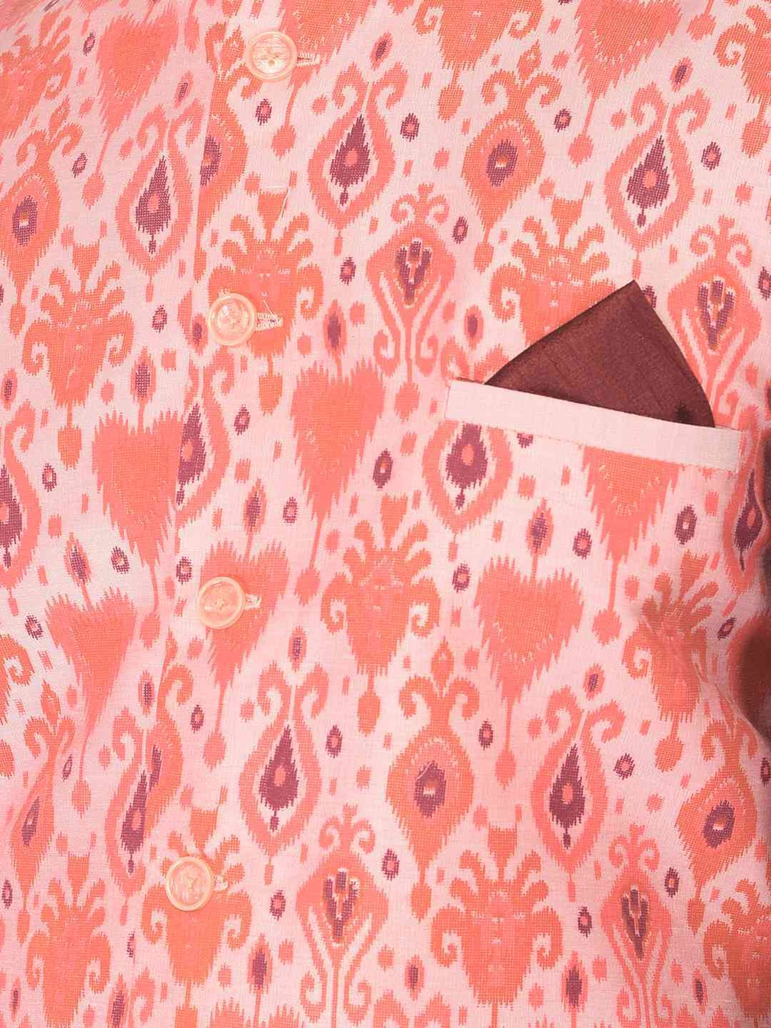 Deyann Maroon & Peach Cotton Regular Fit Self Pattern Kurta Set With Jacket