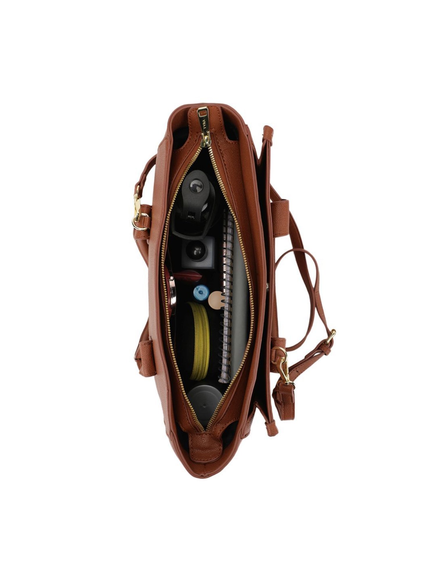 Tyra Eslia Tan Solid Faux Leather Tote Handbag