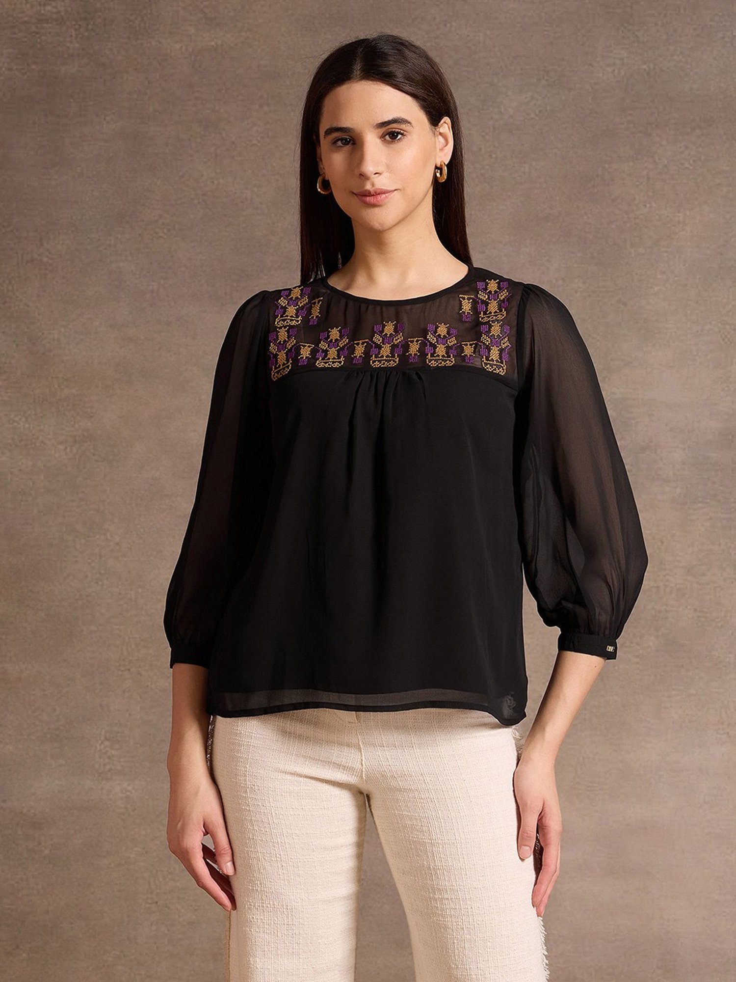 U.S. Polo Assn. Black Embroidered Top