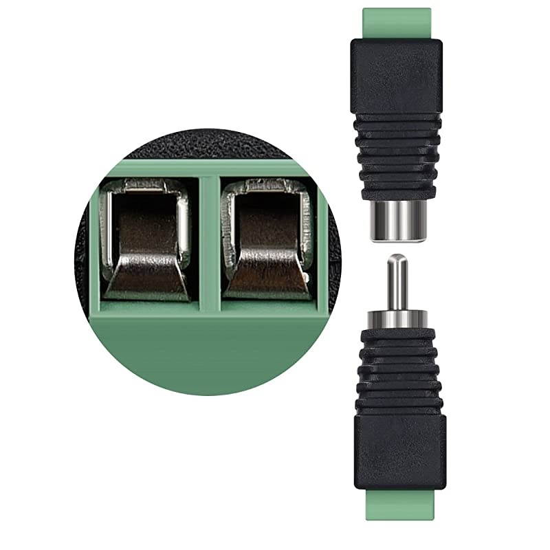 RCA Connector Adapter Plug Set - 5 Pairs RCA Female and Male Plug to AV Screw Terminal Audio/Video Connector Adapter - Black with Green