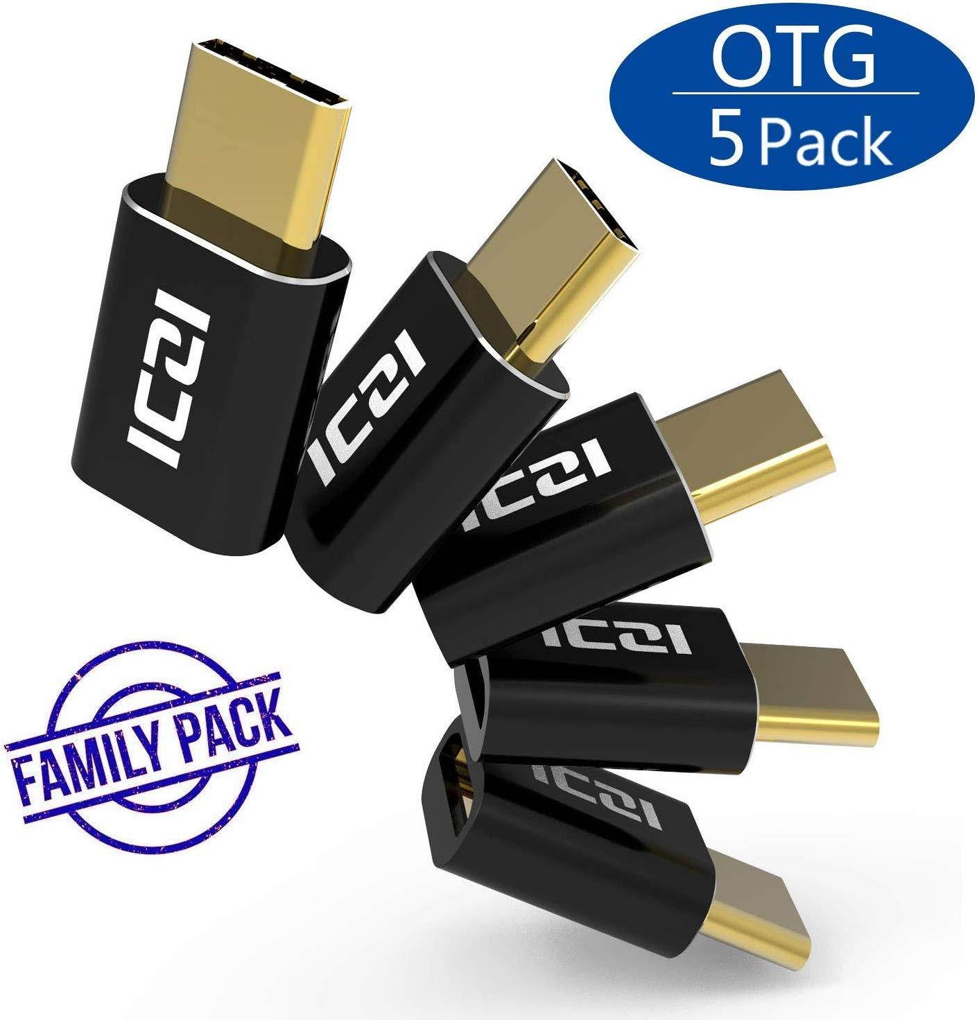 USB Type C Adapter(5pcs), ICZI USB C to Micro USB Convert Connector for Samsung S10 S10e S9 Plus Note 8, LG V20 G6 G5, Nexus 6P 5X, Oneplus 5T, Nintendo Switch& More- Gold Plated, OTG