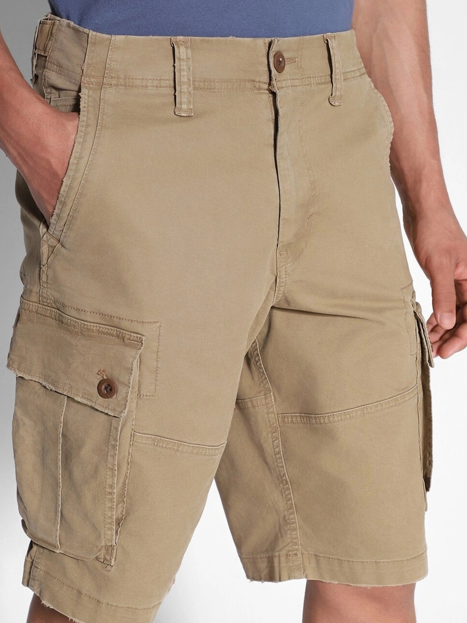 American Eagle Khaki Cotton Regular Fit Cargo Shorts