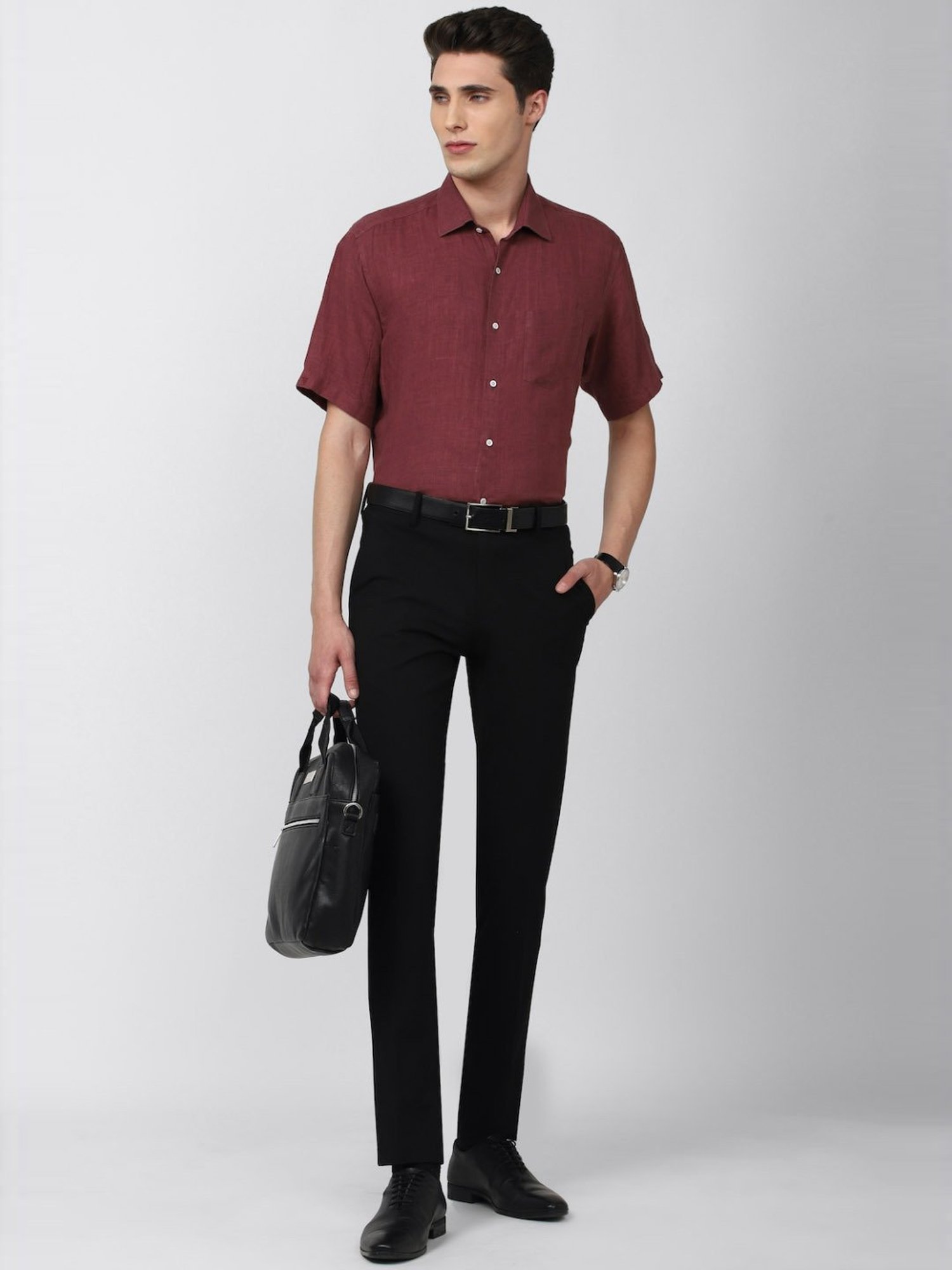 Van Heusen Maroon Regular Fit Texture Shirt