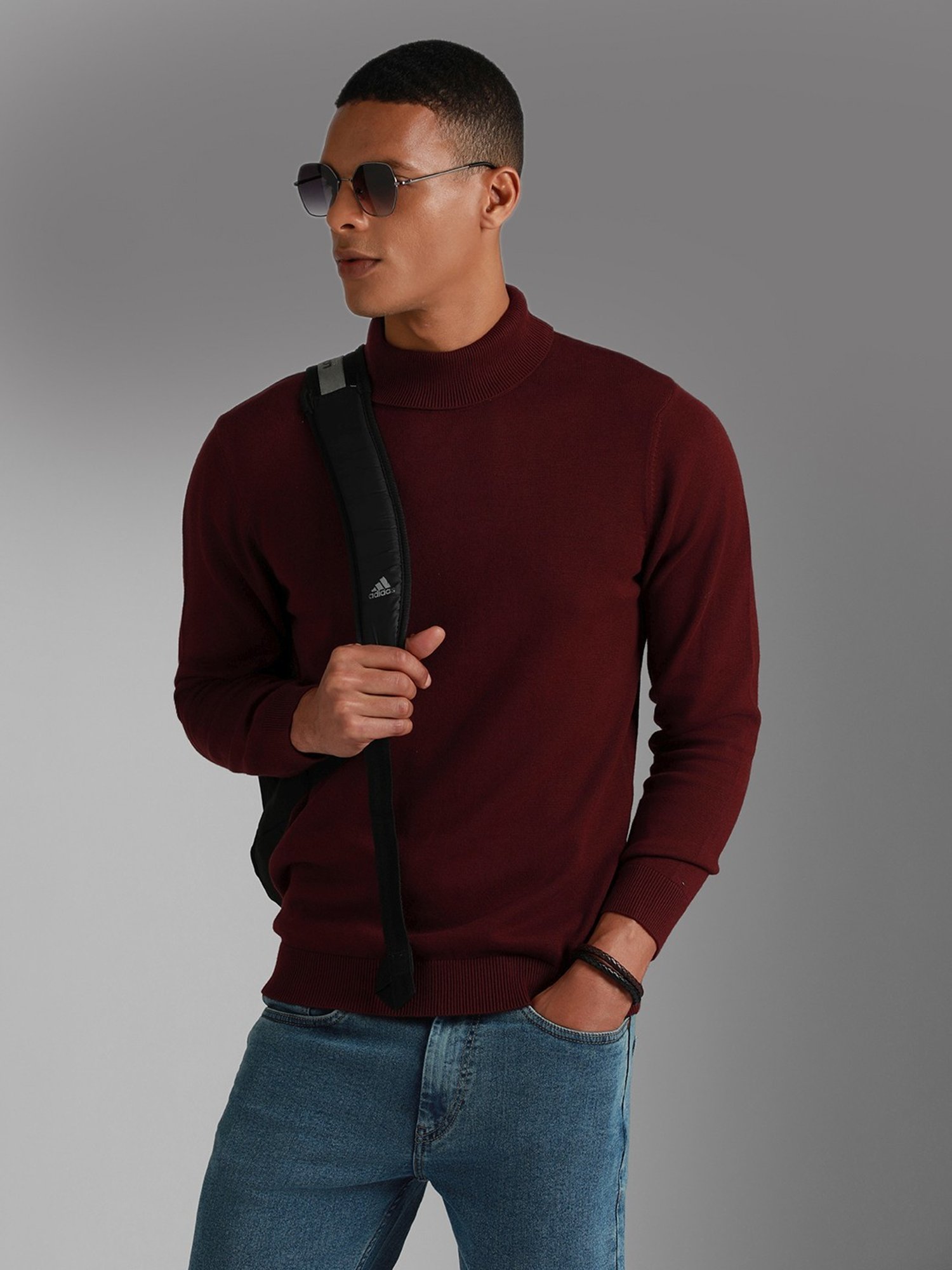 High Star Maroon Cotton Regular Fit Sweater
