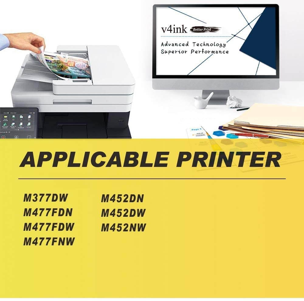 V4INK 4PK Compatible 410A Toner Cartridge Replacement for HP 410A 410X CF410A CF411A CF412A CF413A Toner Set for HP Color Laserjet Pro M452dn M452dw M452nw MFP M477fnw M477fdw M477fdn M377dw Printer