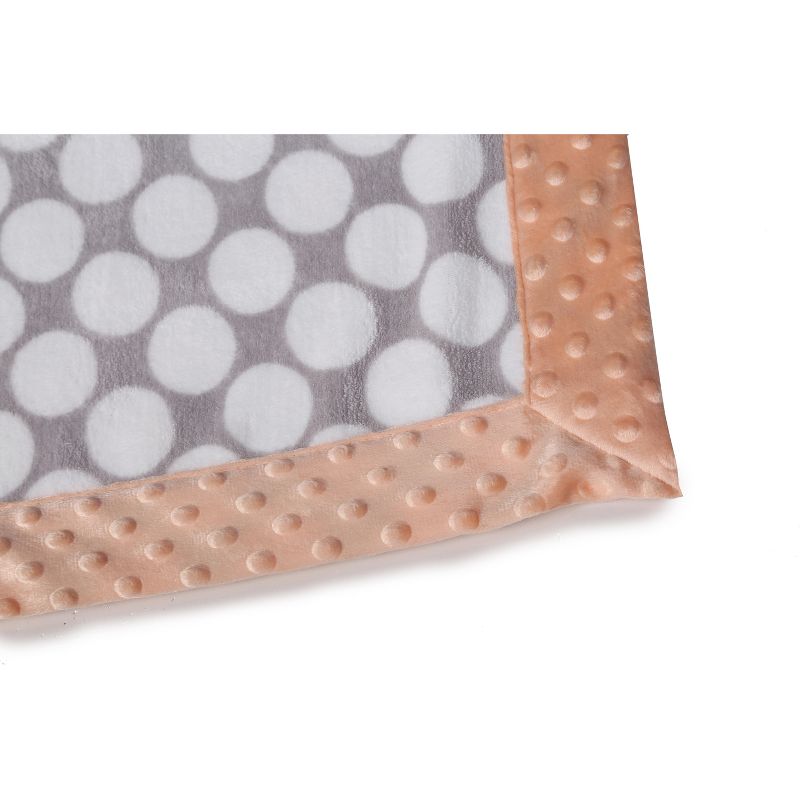Bacati - Grey Dots with Solid Border Blanket (Grey Dots/Coral Pink Border)