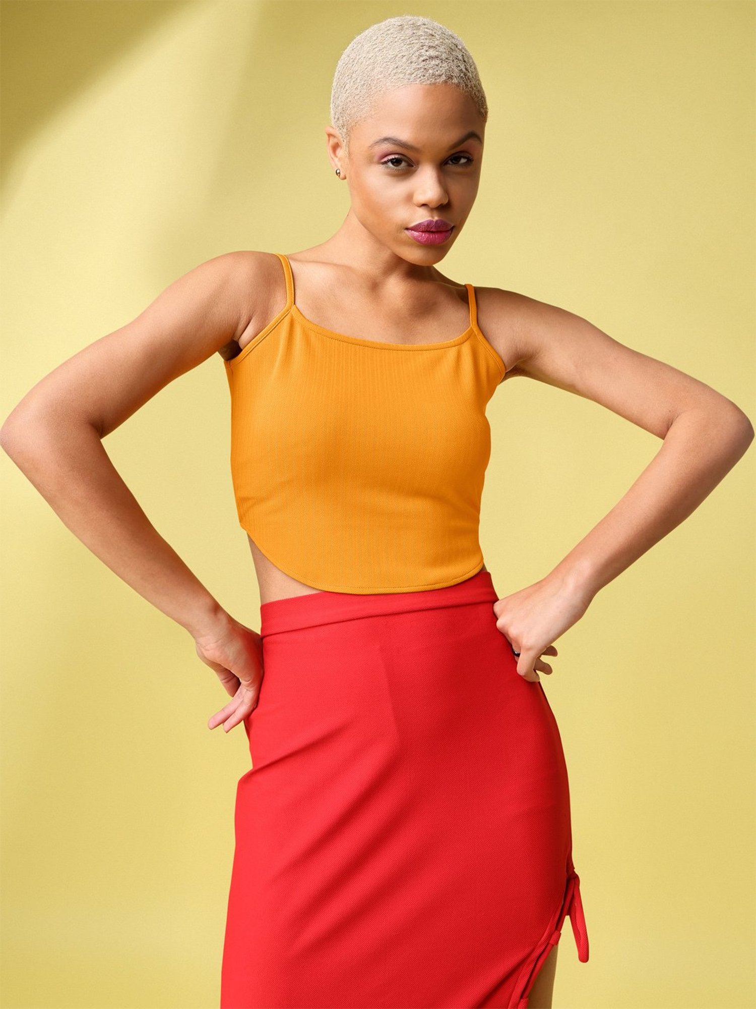 PURVAJA Yellow Regular Fit Crop Top
